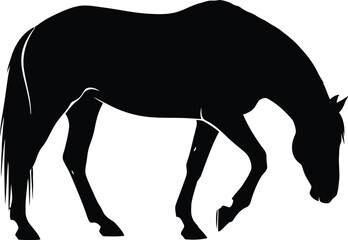 Silhouette of a horse grazing, depicted in a simple, elegant black and white style.