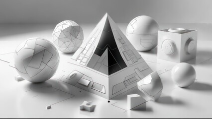 Abstract shapes arranged on a white background