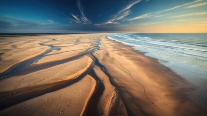 Aerial view of a beach at sunrise