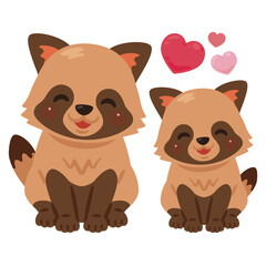 お座りした笑顔のタヌキの親子イラスト