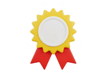 Yellow and red award ribbon with blank center isolated on transparent background