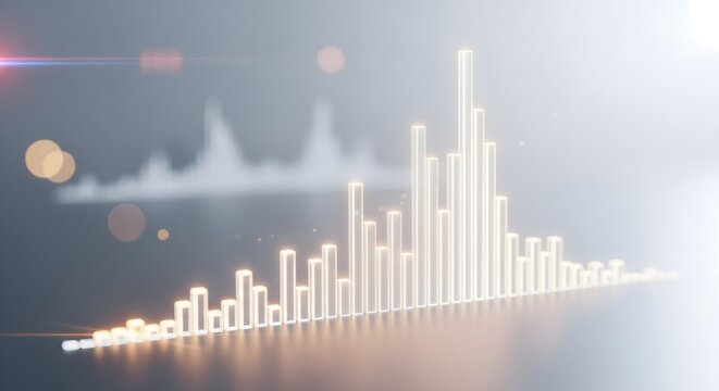 Modern glowing digital sound wave and audio equalizer with shimmering particle effects and blurred background for musical data visualization and technology concept