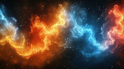 Obraz premium Abstract cosmic background with orange red and blue nebula clouds and stars.