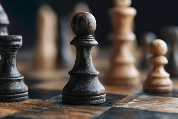 Fototapeta premium Wooden chess pawn on chessboard
