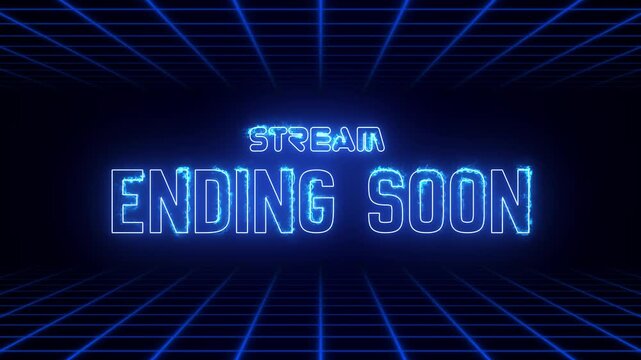 Stream Ending Soon Neon Sign Loop on Retro Grid Background, Gaming Live Stream End Screen