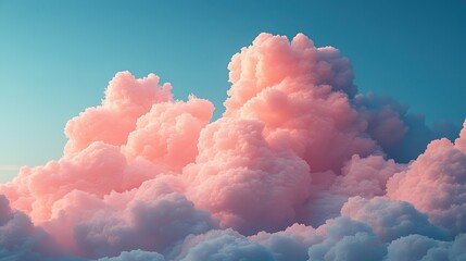 Pink fluffy clouds against a blue sky creating a dreamy and peaceful atmosphere.