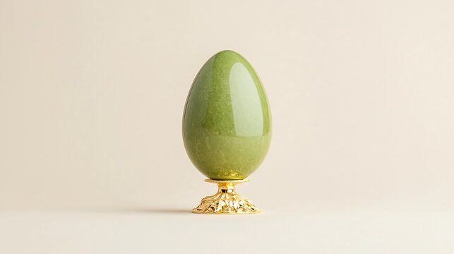 Elegant green jade egg shaped finial with ornate gold base