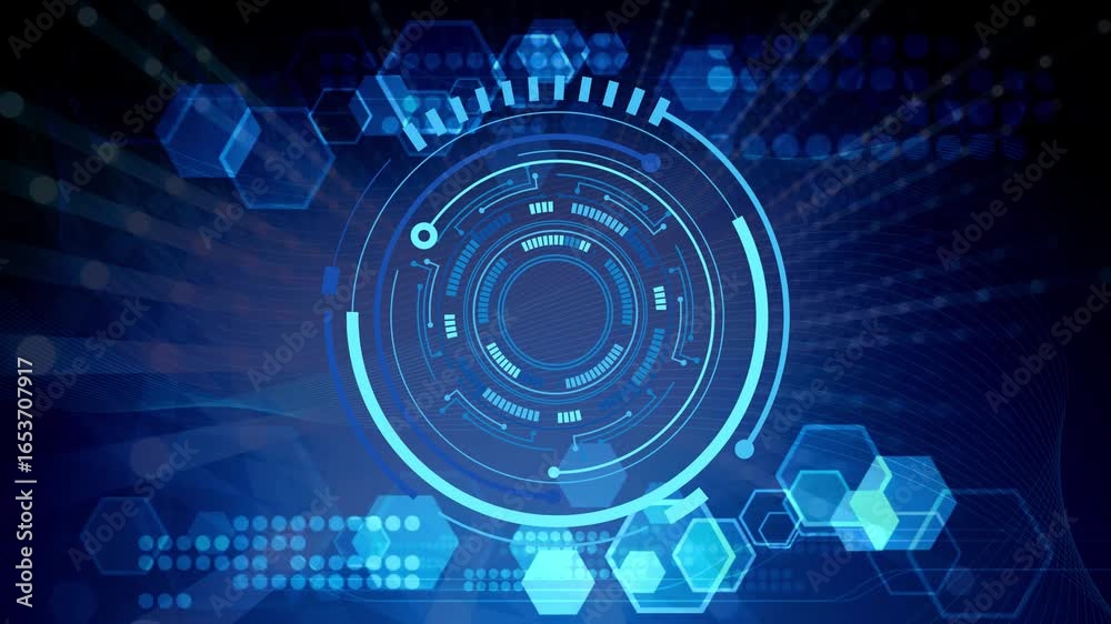 Wall mural digital data information technology dark blue background. abstract loop futuristic techno with abstr