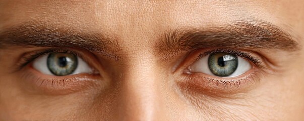 Naklejka premium Swollen bags under circles and irritation concept. Close-up of captivating blue-green human eyes with intricate details.