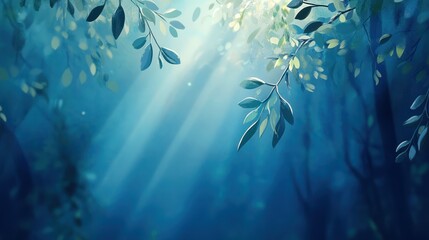 Sunlight Filtering Through Green Foliage in Forest Scene