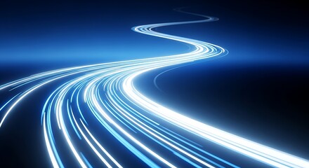 Abstract blue light trails symbolizing speed and motion