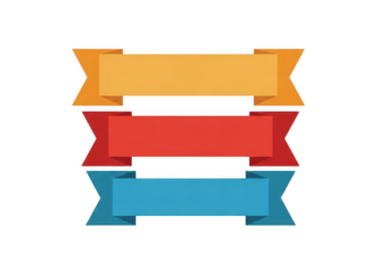 Three colorful ribbon banners stacked vertically isolated on transparent background