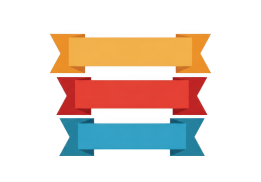 Three colorful ribbon banners stacked vertically isolated on transparent background - Powered by Adobe