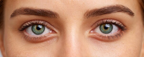 Obraz premium Swollen bags under circles and irritation concept. Close-up of beautiful green eyes with natural makeup.