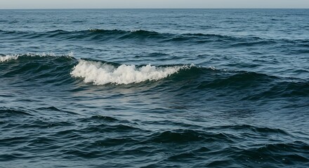 Fototapeta premium Calm Ocean Waves Rolling in Deep Blue Sea Under Clear Sky