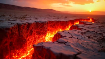 Fototapeta premium Spreading red lava landforms