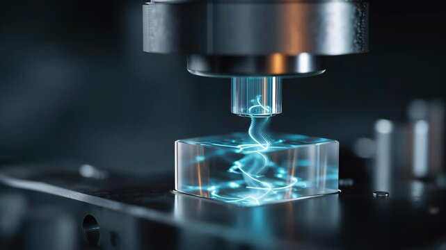 AI circuit technology and Medical Research concept, High-tech microscope examining a transparent sample with swirling patterns.
