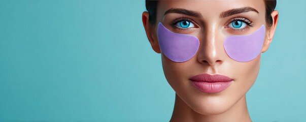 Puffy treatment for cold and irritation concept. Young woman enjoying skincare routine with under-eye patches.