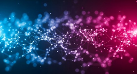 Abstract network of glowing particles in blue and pink gradient