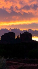 Dramatic sunset over sandstone buttes