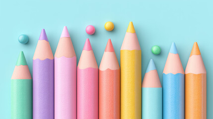 colored pencils on blue background,Back to school concept background with equipment and stationery ,colored pencils on a blue background
