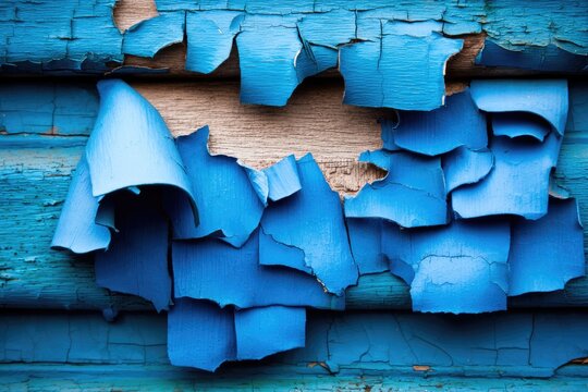 Peeling blue paint on weathered wood