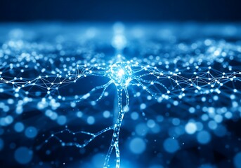 Abstract blue neural network connection with glowing nodes