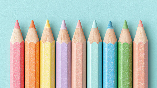 colored pencils on blue background,Back to school concept background with equipment and stationery ,colored pencils on a blue background