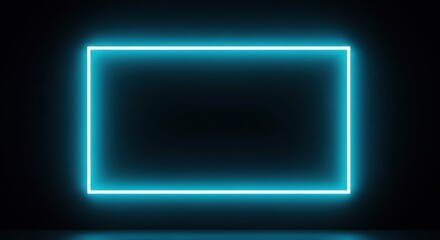 Captivating cyan glow rectangular frame against sleek black backdrop creates a modern futuristic