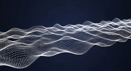 Abstract digital wave of glowing particles on dark background