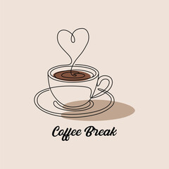 Coffee Break Concept with Heart Shaped Steam a Minimalist One Line Drawing Ideal for Relaxation and Inspiration