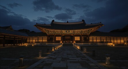 Majestic Asian Palace at Night Luxury Travel Architectural Photography