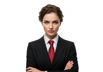 Confident businesswoman in suit with arms crossed portrait professional female executive isolated on transparent background