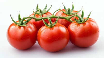 Closeup of tomatoes on the vine isolated on white