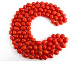 Red cherry tomatoes arranged as letter C