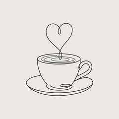 Minimalist Coffee Cup Drawing with Heart Shaped Steam a Single Line Art Illustration Symbolizing Love and Warmth