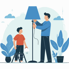 vector illustration of a lighting technician