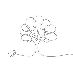 Minimalist Tree Line Art Design Illustration for Eco Friendly and Sustainable Concepts White Background Graphic Element Single Stroke