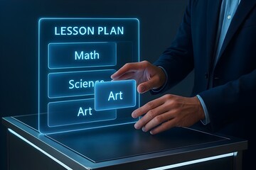 Lesson plan digital interface for math science and art education technology in modern classroom teaching