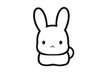 Cute rabbit cartoon line drawing for kids coloring book. Simple kawaii vector illustration with big ears, small eyes, flat minimal design, and cottagecore aesthetic on white background.