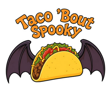 Taco with bat wings, halloween pun taco bout spooky