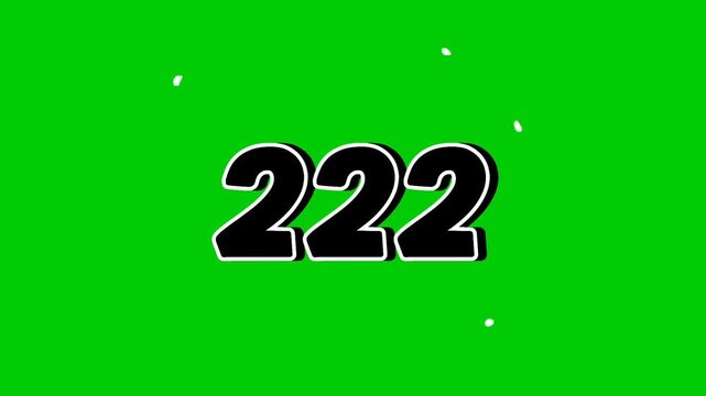 Number 222 Reveal Animation with Smoke Effect on Green Screen Black Cartoon Style Motion Graphic Element