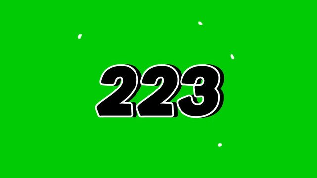 Number 223 Reveal Animation with Smoke Effect on Green Screen Black Cartoon Style Motion Graphic Element