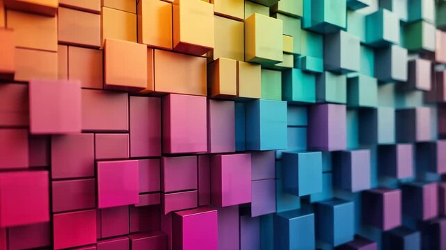 Dynamic Abstract 3D Cubes Wall with Seamless Vibrant Color Gradient Transition.