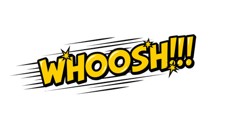 Dynamic 'Whoosh' Word Art Illustrating Swift Motion and Impact, a Vivid Comic Style Graphic Element Conveying Speed and Excitement in Retro Pop Art Design suitable for Editorial or Creative Projects