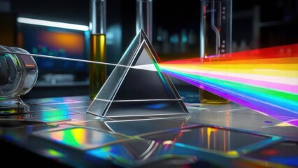 Prism refracting light in a lab setting