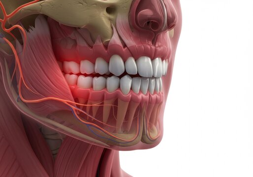 x-default Anatomy of the jaw and teeth with highlighted masseter muscle