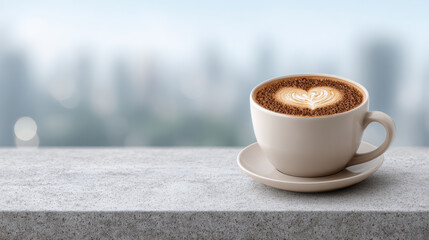 Digital nomad coffee experience in city skyline rooftop view travel lifestyle relaxing environment