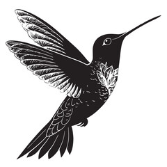 black hummingbird Silhouette Vector, High Quality Illustration on White Background