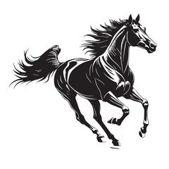 black horse racing Silhouette Vector, High Quality Illustration on White Background